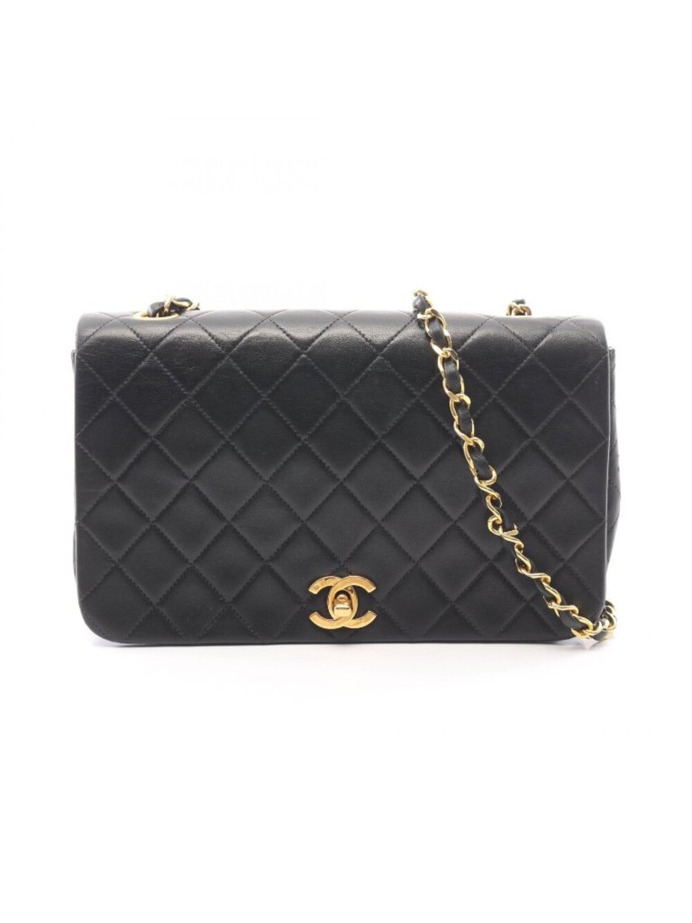 Chanel Shoulder Bag Full Flap Black Lambskin Quilted Chain